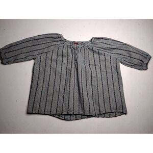 Tea Collection Girls Grey Green Geometric Stripe Cotton Peasant Blouse Size 5